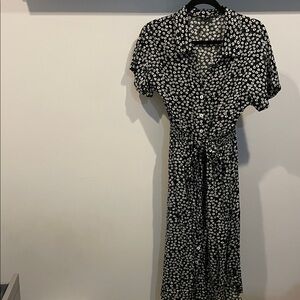 SHEIN Black and White Floral Midi Dress